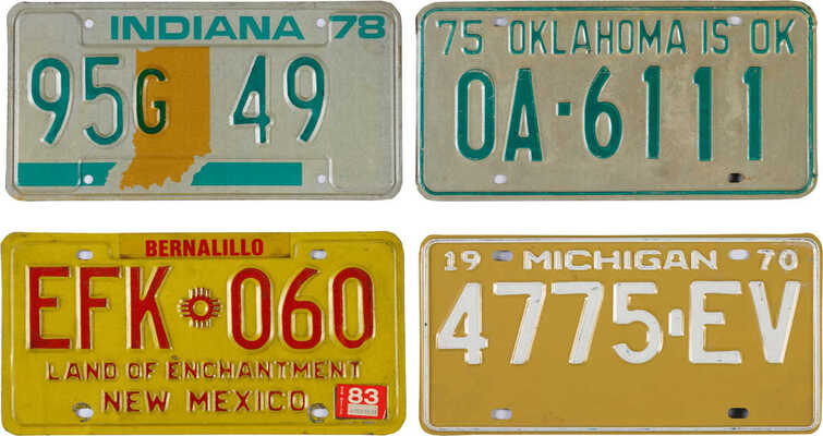 Лот из четырех американских
номеров штатов: Michigan,
Oklahoma, Indiana, New Mexico
1970-1983 гг.